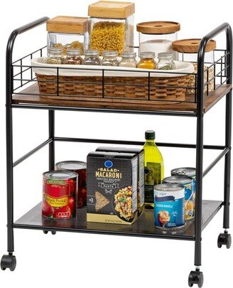 USA Wide Wood and Metal Rolling Storage Cart, Brown
