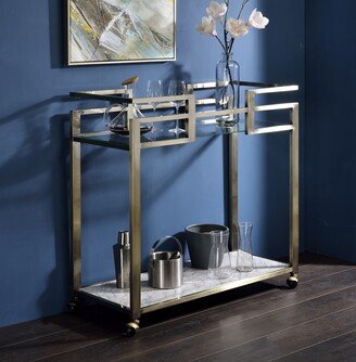 Calnod Neilo Serving Cart in Clear Glass, Faux Marble & Wire Brass Finish