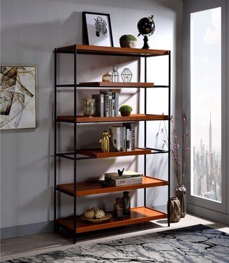 IGEMAN 6-Tier Oaken Bookshelf, Honey Oak & Black