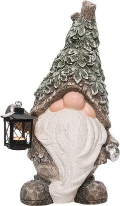 Resin 20In Multicolored Christmas Leafy Gnome With Tealight Holder Figurine