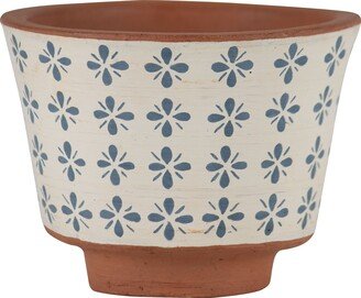 Natural Handthrown Small Terracotta Planter with Handpainted Tile Pattern