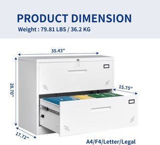 TOSWIN 2 Drawer Lateral Filing Cabinet For Legal/Letter A4 Size, Large Deep Drawers Locked By Keys, Metal Steel