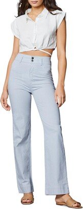 Hepburn Womens Stiped High Rise Wide Leg Pants