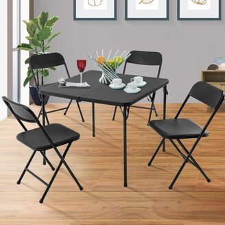 No 5 Piece Resin Card Table and Four Chairs Set, Black