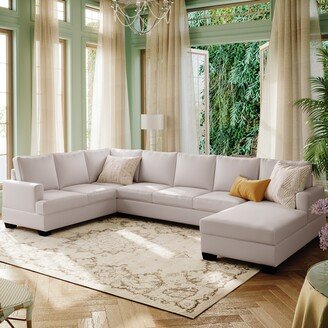 GEROJO U-Shape Upholstered 6 Seat Sectional Sofa Set, Modern Extra Wide Chaise Living Room Lounge Couch