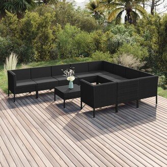 11 Piece Patio Lounge Set with Cushions Poly Rattan Black