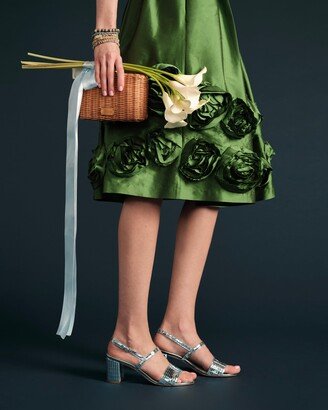 Barbara Skirt Flowers Shantung Green