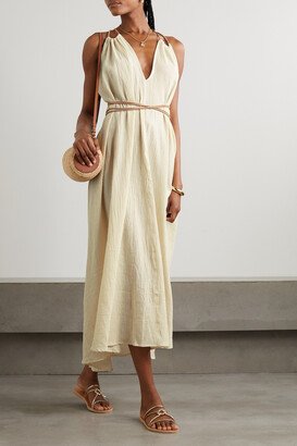 Net Sustain Mahahual Leather-trimmed Cotton-gauze Maxi Dress - Off-white