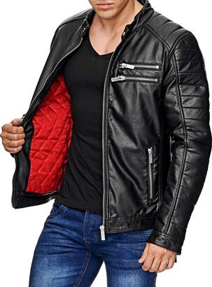 Redbridge Red Bridge Men's Faux Leather Jacket Biker Basic Ribbed Cool Black Coats