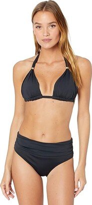 Beach Club Solids Molded Cup Halter Top (Black) Women's Swimwear