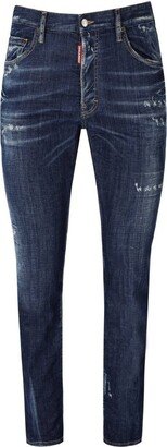 Logo Patch Distressed Straight-Leg Jeans