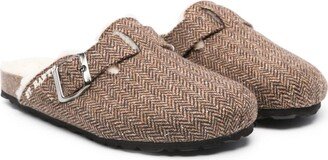 Chevron-Knit Faux-Fur Slippers