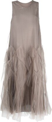 Tulle-Overlay Midi Dress