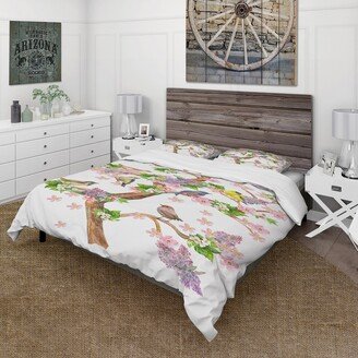 Designart 'Tree With Colorful Birds On Flowering Branches' Traditional Duvet Cover Set