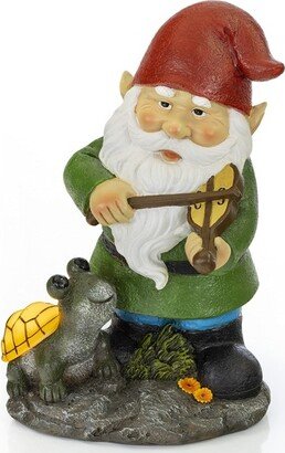 VP Home Fiddler Gnome with Glowing Turtle Solar Powered LED Outdoor Decor Garden Light