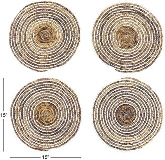 GINGER BIRCH STUDIO Striped Brown Banana Leaf Round Wicker Placemat - Set of 4