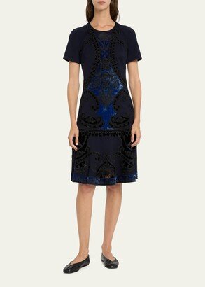 Blaine Velvet Embroidered Short-Sleeve Dress