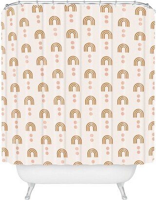 Little Arrow Design Co Aria Geometric Rainbows Shower Curtain Orange