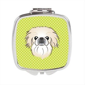 BB1283SCM Checkerboard Lime Green Pekingese Compact Mirror, 2.75 x 3 x .3 In.