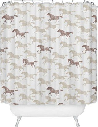 Little Arrow Design Co. Wild Horses Heavy Shower Curtain Brown