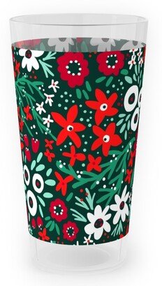 Outdoor Pint Glasses: Rustic Floral - Holiday Red And Green Outdoor Pint Glass, Green