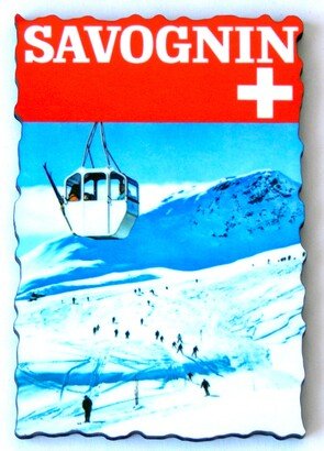 Savognin Switzerland Travel Poster Fridge Magnet | Wood Style