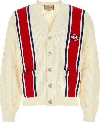 GG Logo Patch Embroidered Striped V-Neck Cardigan