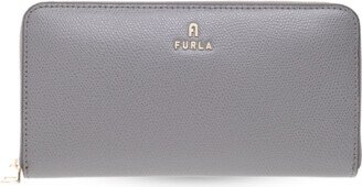 Leather Wallet With Logo - Grey-AE