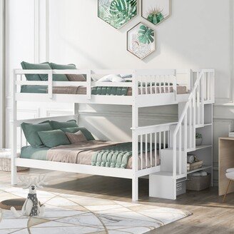 Calnod Contemporary Style Stairway Full-Over-Full Bunk Bed with Storage and Guard Rail for Bedroom, Dorm