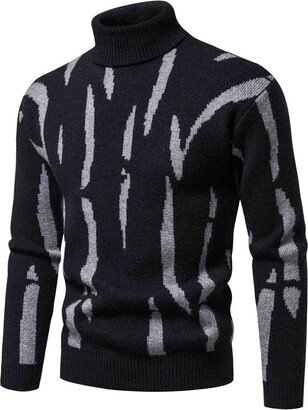 Lcxifdre Men's Slim Fit Turtleneck Sweater Stylish Colorblock Pullover Sweaters Lightweight Long Sleeve Knitted Jersey Tops Black