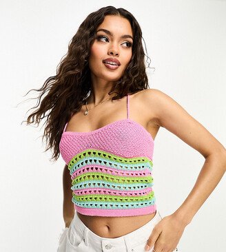 ASOS DESIGN Petite crochet cami top in pink stripe