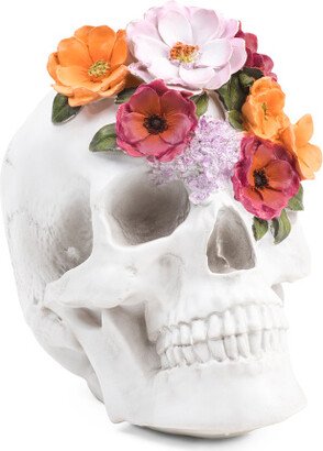 11in Skull Decor With Flowers