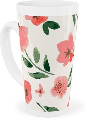 Mugs: Scattered Watercolor Spring Flowers Tall Latte Mug, 17Oz, Pink