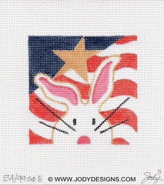 The White Bunny Celebrates The 4Th Of July Needlepoint - Square Jody Designs Wb6