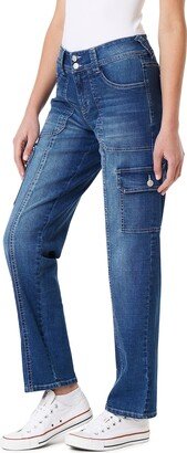 Women's Luscious Curvy Cargo Straight Mid-Rise Insta Stretch Juniors Jeans