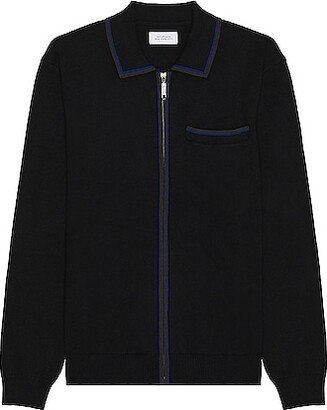 Saji Zip Polo Sweater in Black