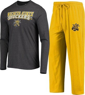 Men's Concepts Sport Yellow, Heathered Charcoal Wichita State Shockers Meter Long Sleeve T-shirt and Pants Sleep Set - Yellow, Heathered Charcoal