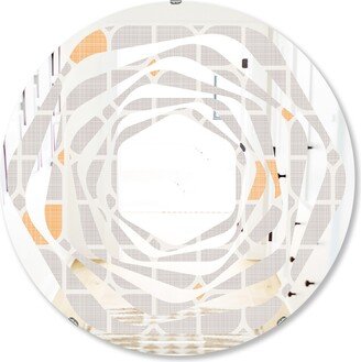 Designart 'Retro Geometrical Pattern II' Printed Modern Round or Oval Wall Mirror - Whirl