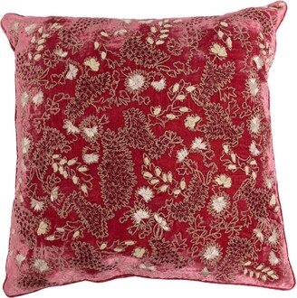 Floral-Embroidered Silk-Velvet Cushion