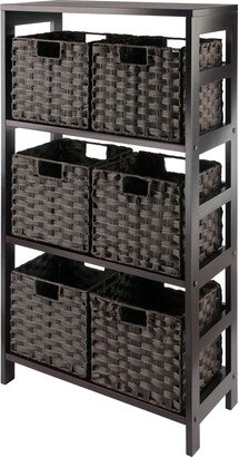 Leo 7-Pc Storage Shelf with 6 Foldable Woven Baskets, Espresso and Chocolate - 25.2 x 11.22 x 42 inches