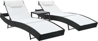 Sun Loungers 2 pcs with Table Poly Rattan and Textilene Black