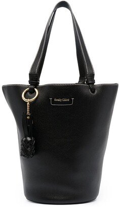 Logo-Embroidered Leather Bucket Bag