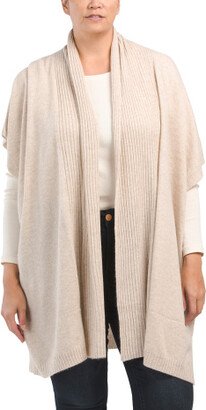 TJMAXX Cashmere Ribbed Collar Open Front Poncho-AA