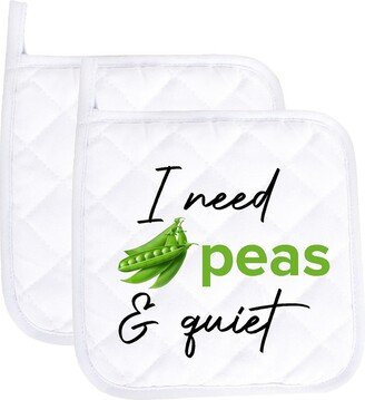 I Need Peas & Quiet Funny Potholder Oven Mitts Cute Pair Kitchen Gloves Cooking Baking Grilling Non Slip Cotton