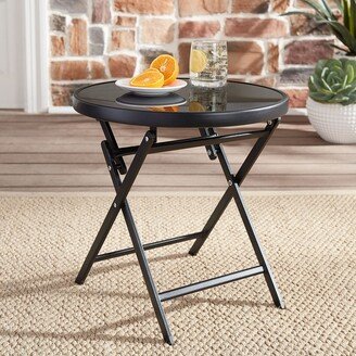 Ealdun Trade LLC 18” Round Glass-Top Folding Side Table