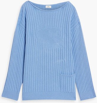 Ribbed jacquard-knit wool, silk and cashmere-blend sweater