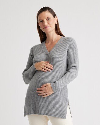 Mongolian Cashmere Fisherman Side Zip Maternity & Nursing Sweater