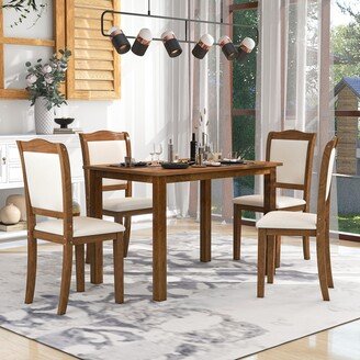 5-Piece Wood Dining Table Set with Upholstered Chairs