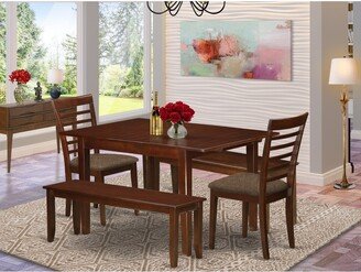 5 Pc Dinette Set - a Small Dining Table and 2 Dining Chairs and 2 Benches - Mahogany Finish