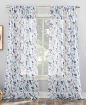 No. 918 Jamie Leaf Print Sheer Rod Pocket Curtain Panel Collection